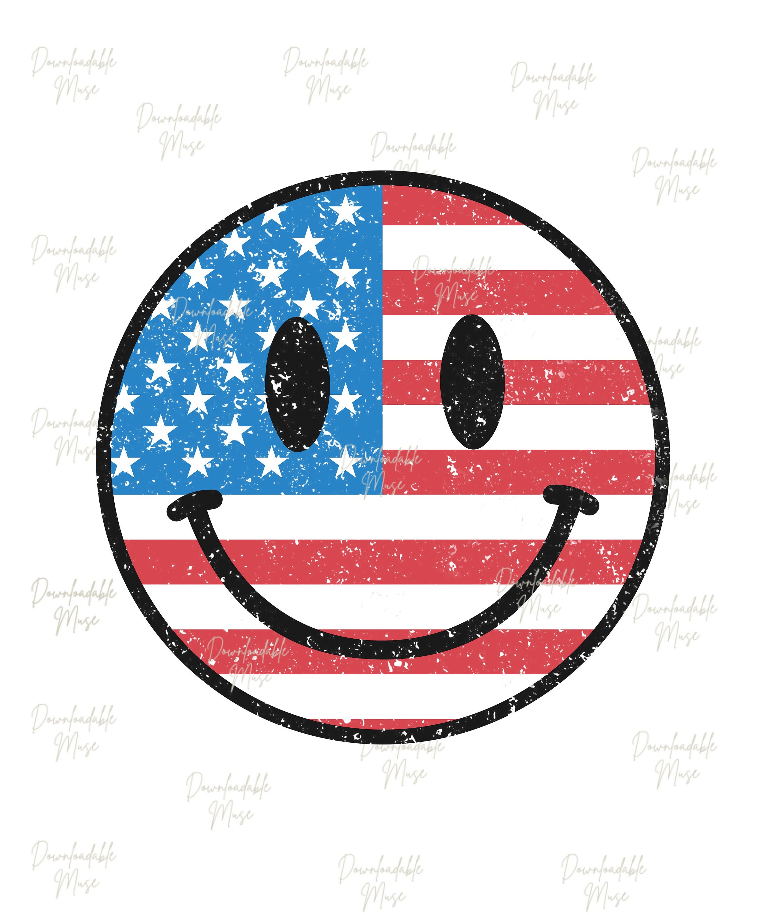 Retro American Flag Smiley Face Distressed PNG 4th of July Etsy