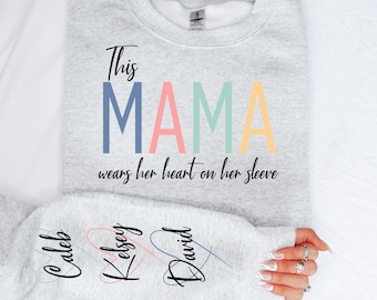 Custom Mama Heart Sleeve PNG, Personalized Kids Names (Digital Download)