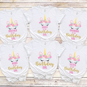 Paquete PNG de fiesta de cumpleaños de unicornio, camisetas familiares para grupos de niñas de cumpleaños hechas a mano, cumpleaños con temática de unicornio, camisetas de cumpleaños hechas a mano, fiesta de cumpleaños de niñas