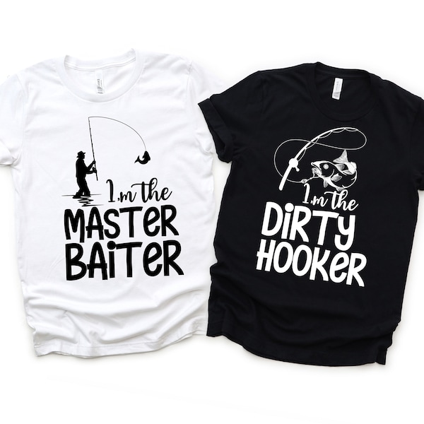 Fishing Couple PNG only, DIY Valentines Day Shirt, Matching Couple shirts,  Master Baiter and Dirty Hooker, Anniversary png, Newlyweds png