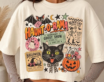 Vintage Halloween Czarny Kot PNG, Retro Straszny Kolaż (Pobieranie Cyfrowe)