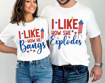 4th of July Couple PNG, I like How He Bangs, His and Hers, July 4th Couple Shirts, Patriotic png, Funny 4th July Png, Independence Day, USA