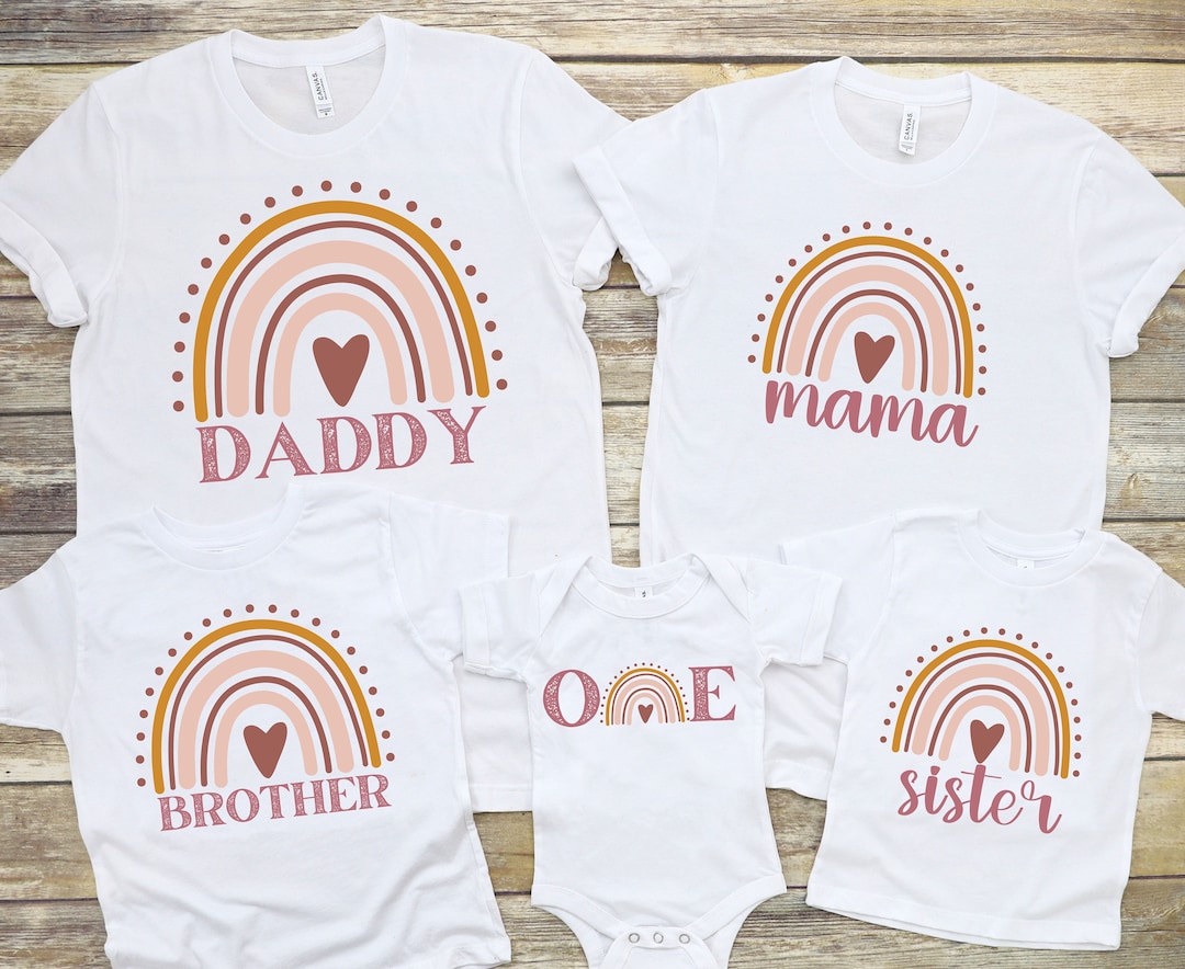 Modern Rainbow First Birthday Family PNG Bundle, DIY Boho First ...