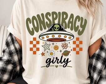 Conspiracy Girly Shirt, Retro Alien UFO Tee, Funny Conspiracy Theory Shirt, Groovy Space Tee