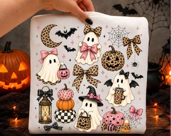 Coquette Halloween PNG, Leopard Girl Bow Ghost PNG, Pink Halloween Clipart, Cute Spooky Season PNG (Digital Download)