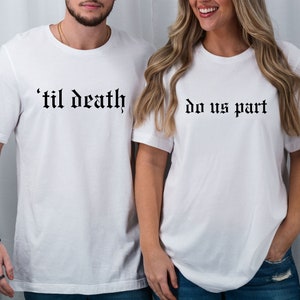 Bis der Tod Paare PNG, Bis der Tod uns scheidet, Erster Jahrestag Paar Geschenk, Halloween-Hochzeit, passende Hemden, für Sie und Ihn, Skelett-Braut