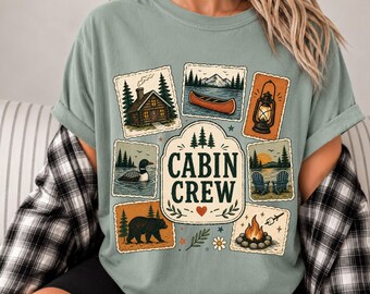 Cabin Crew PNG, Vintage Camping Collage, Lake Life Design (Digital Download)