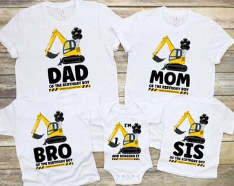 Construction Birthday PNG Bundle, Excavator Family Matching Birthday Digital