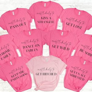 Camisetas de despedida de soltera PNG, Camiseta de fiesta nupcial PNG, Diseños divertidos de camisetas con la mayoría de las probabilidades de ser despedida de soltera, Diseños con la mayoría de las probabilidades de ser despedida de soltera
