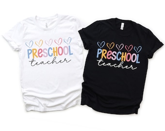 Preschool Teacher Shirt with Hearts, Teacher Appreciation Tee