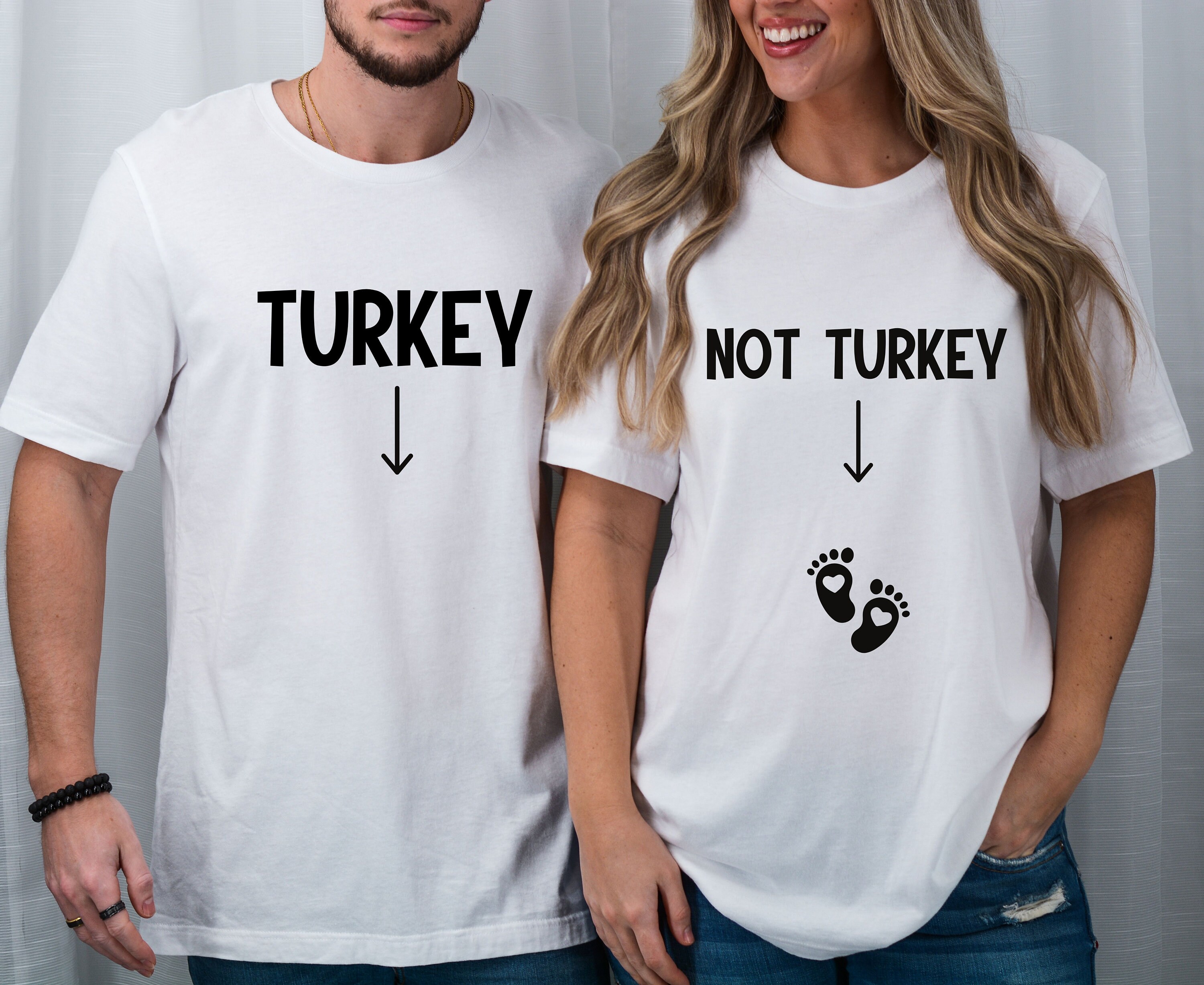 Pregnancy Couple T-Shirts Funny Thanksgiving Day Turkey Maternity