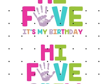 5th Birthday Girl High Five PNG Bundle, DIY Matching Shirts (Digital Download)
