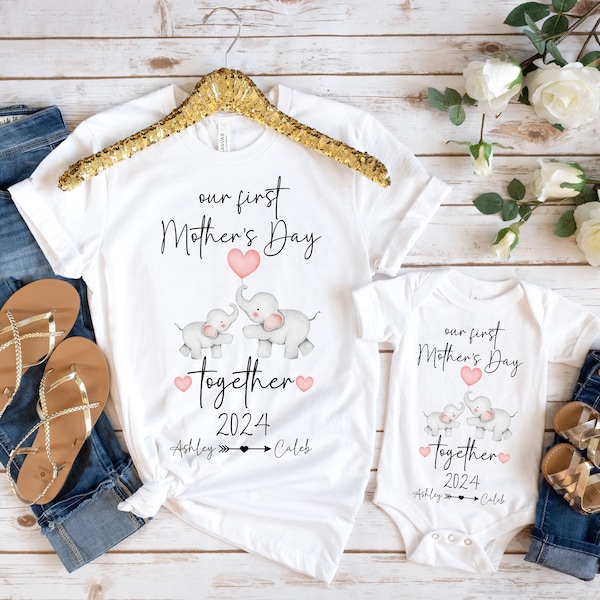 Our First Mother's Day Together PNG, Elephants Mommy and Me, Personalized Mom Gift, Mothers Day Gifts, Mom Life PNG, Gift for Her, Mama Tee