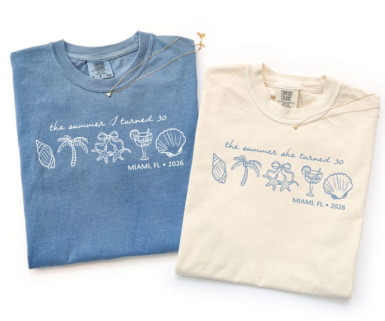 The summer I turned birthday shirt design with beach icons custom age and Miami Florida location for coastal trip