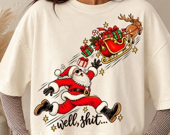 Funny Christmas PNG, Santa Sleigh Holiday Design (digital download)