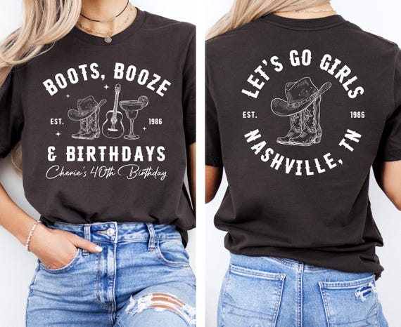 Boots Booze Birthday PNG, Custom Nashville Birthday Party Design (digital download)