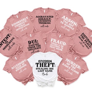 Misdaad vrijgezellenfeest PNG, criminele vrijgezellenfeest, mugshot, grappig Bachfeest png, Bach That Ass Up, DIY vrijgezellenfeest shirts