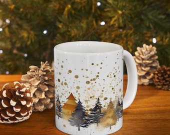 Black and Gold Christmas Trees Mug