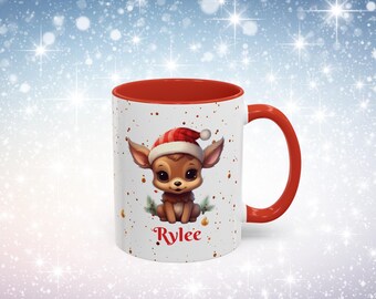 Personalized Reindeer Accent Mug, Custom Christmas Mug, Christmas Gift for Family, Cute Reindeer Mug