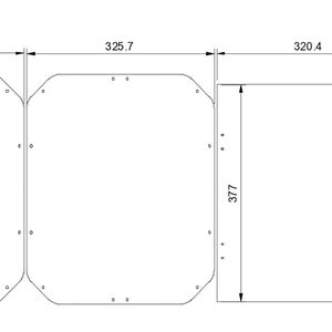 K&ouml;nnte beinhalten: Diagramm mit den Abmessungen von drei Acrylplatten. Die Platten sind 325,7 cm x 368,2 cm, 328,7 cm x 377 cm und 320,4 cm x 377 cm gro&szlig;. Die Platten sind mit "Plyty akrylowe 3mm" beschriftet.