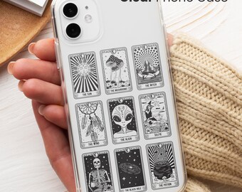 Aesthetic Tarot Card Clear Phone Case For iPhone 16 15 14 13 12 11 Plus Pro Max Goth Phone Case Funny Tarot iPhone Case Witchy Phone Cover