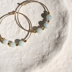 Gold Filled Hoop Earrings with Aquamarine Gemstones image 2