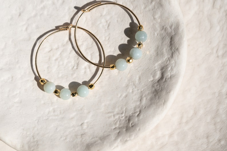 Gold Filled Hoop Earrings with Aquamarine Gemstones image 2