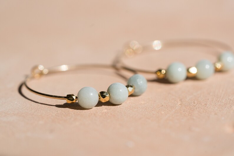 Gold Filled Hoop Earrings with Aquamarine Gemstones image 3