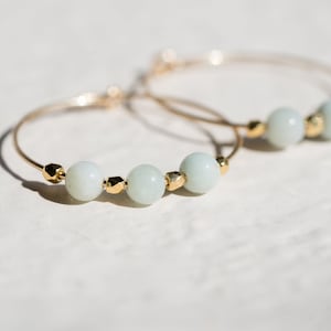 Gold Filled Hoop Earrings with Aquamarine Gemstones image 1