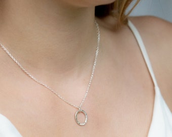 Handmade Recycled Silver Hammered Circle Necklace