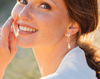 Recycled silver and pearl earrings, Recycled silver earrings