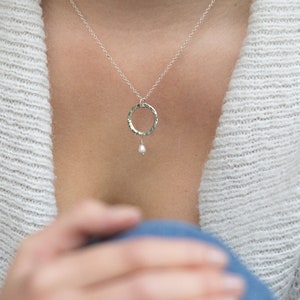 Handmade Recycled Silver Hammered Circle and Peal Necklace