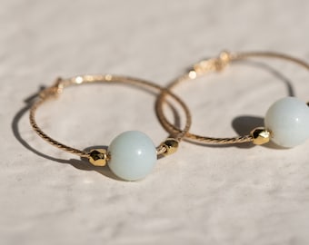 Gold Filled Hoops with Aquamarine Gemstones