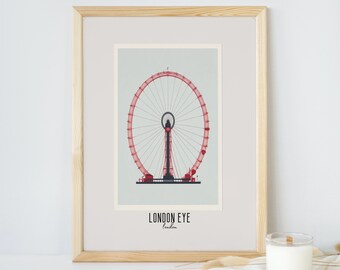 London Eye - Digitaler Download - Städte-Minimalismus Stil druckbare Wandkunst -