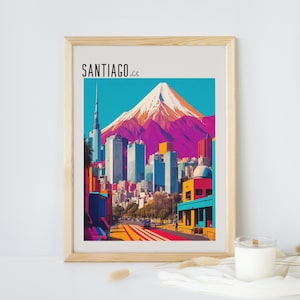 Popart printable wall art -Santiago - chile  Digital download - citys