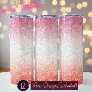 Valentine ombre glitter seamless tumbler design wrap, 20 oz Skinny Tumbler Sublimation, Straight Tumbler, Instant Download PNG