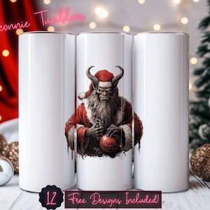 Krampus seamless tumbler design wrap, 20 oz Skinny Tumbler Sublimation, Straight Tumbler, Instant Download PNG