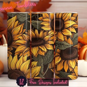 Sunflowers seamless tumbler design wrap, 20 oz Skinny Tumbler Sublimation, Straight Tumbler, Instant Download PNG