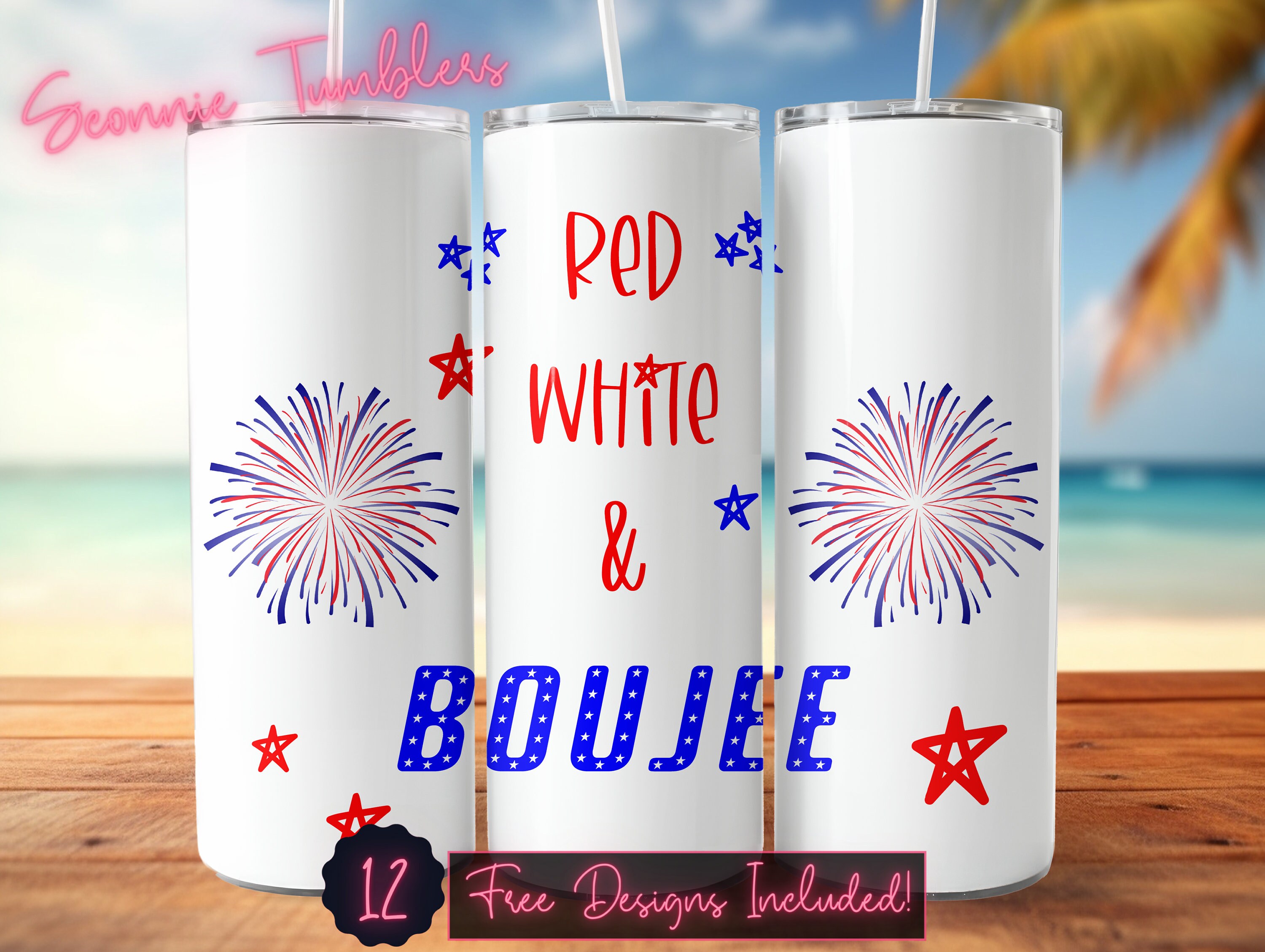 Red, White & Boujee Seamless Tumbler Design wrap, 20 oz Skinny Tumbler Sublimation, Straight Tumbler, Instant Download PNG