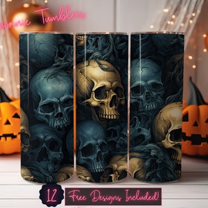 Skull seamless tumbler design wrap, 20 oz Skinny Tumbler Sublimation, Straight Tumbler, Instant Download PNG