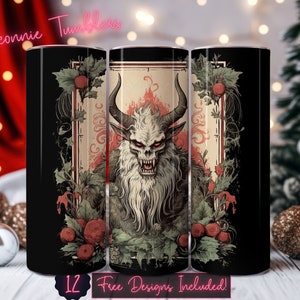 Krampus seamless tumbler design wrap, 20 oz Skinny Tumbler Sublimation, Straight Tumbler, Instant Download PNG