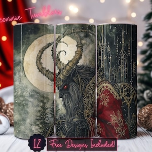 Krampus seamless tumbler design wrap, Spooky Christmas, 20 oz Skinny Tumbler Sublimation, Straight Tumbler, Instant Download PNG