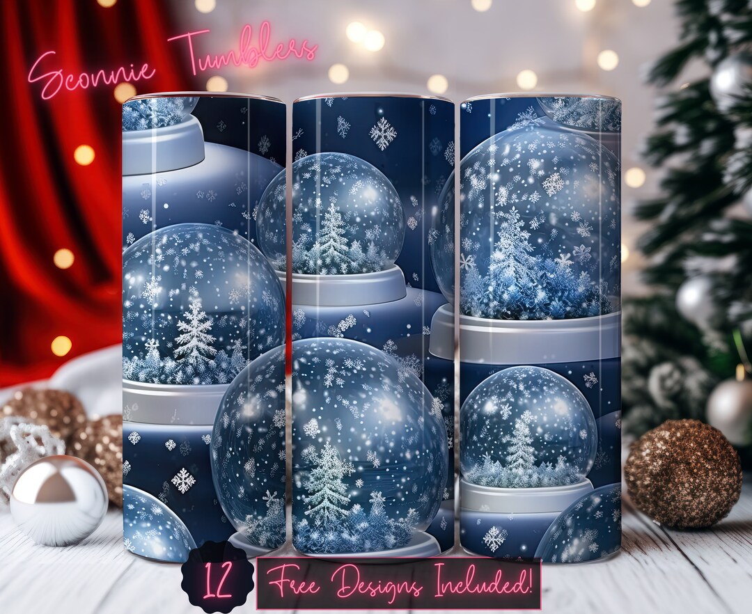 3D Winter Snow Globes Seamless Tumbler Design Wrap, 20 Oz Skinny ...