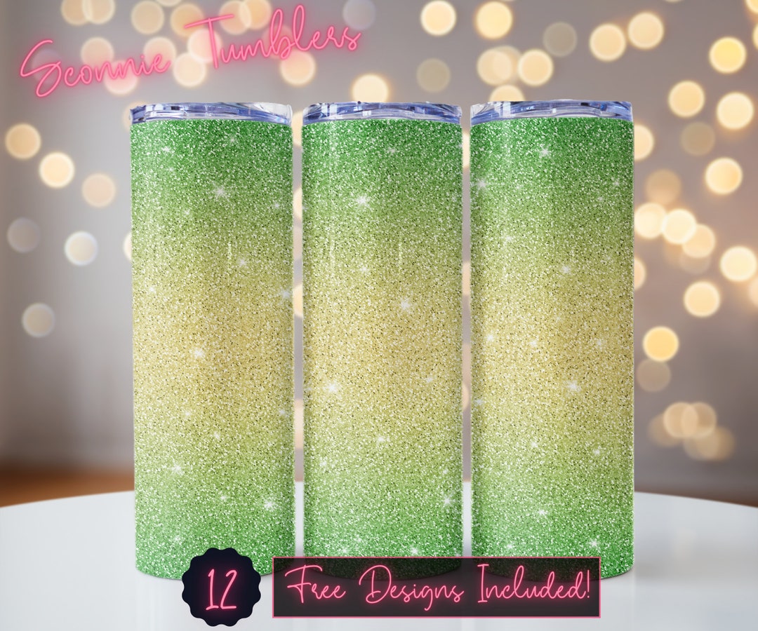 Green and Gold Ombre Glitter Seamless Tumbler Design Wrap, 20 Oz Skinny