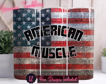 American Muscle Tumbler Design wrap, 20 oz Skinny Tumbler Sublimation, Straight Tumbler, Instant Download PNG