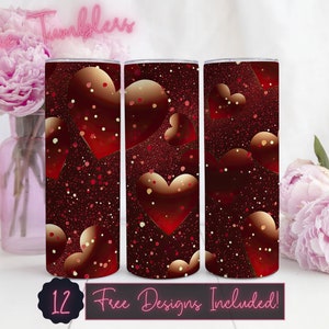 Red hearts seamless tumbler design wrap, 20 oz Skinny Tumbler Sublimation, Instant Download PNG