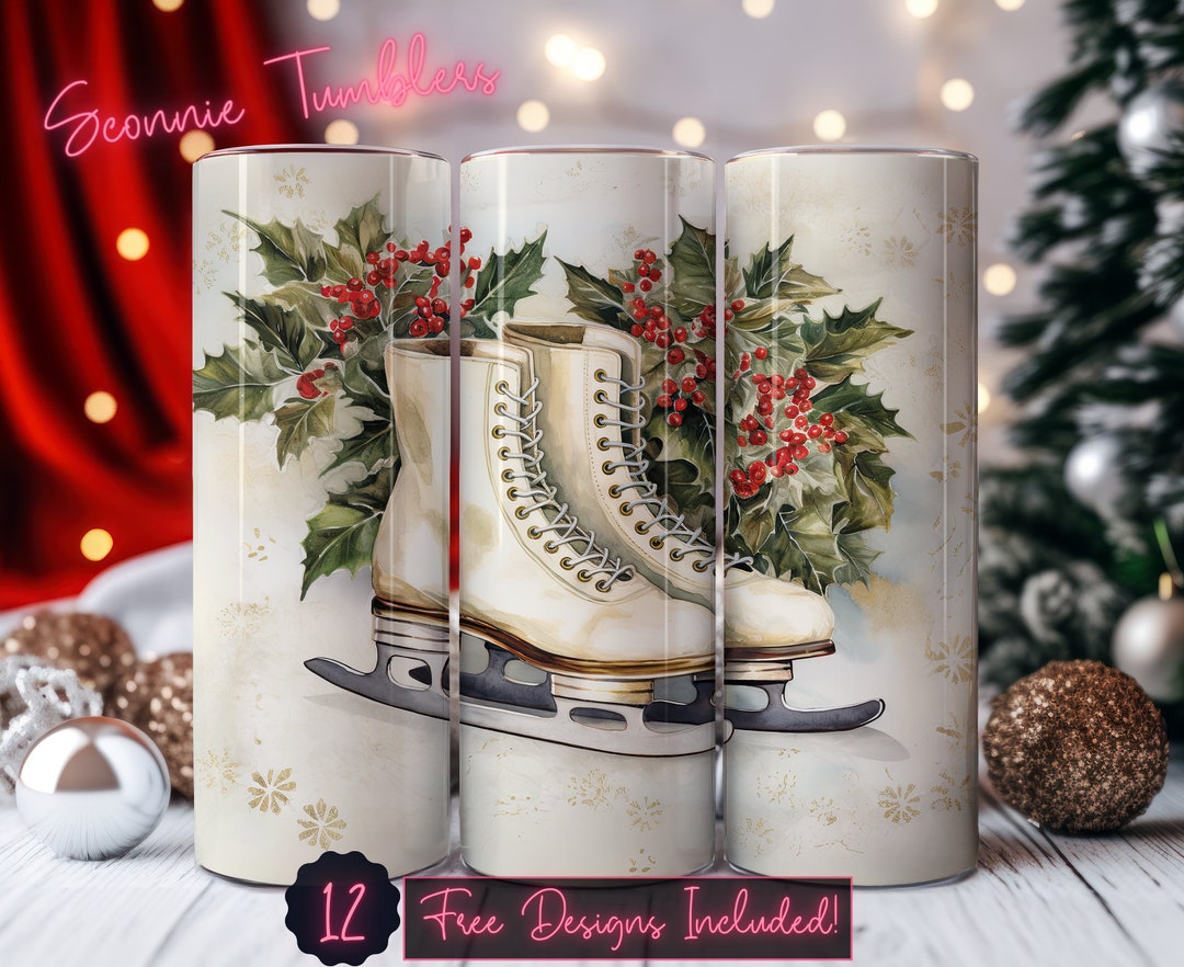 Vintage Ice Skates Tumbler Design Wrap, 20 Oz Skinny Tumbler