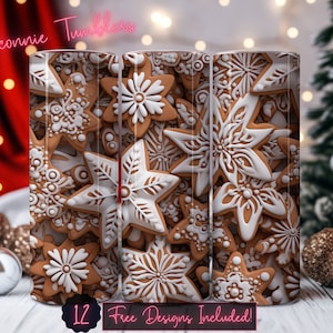 3D gingerbread cookies seamless tumbler design wrap, 20 oz Skinny Tumbler Sublimation, Straight Tumbler, Instant Download PNG