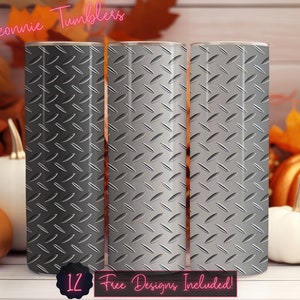 Diamond plate steel seamless tumbler design wrap, 20 oz Skinny Tumbler Sublimation, Straight Tumbler, Instant Download PNG