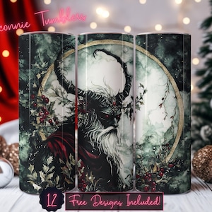 Krampus seamless tumbler design wrap, Spooky Christmas, 20 oz Skinny Tumbler Sublimation, Straight Tumbler, Instant Download PNG